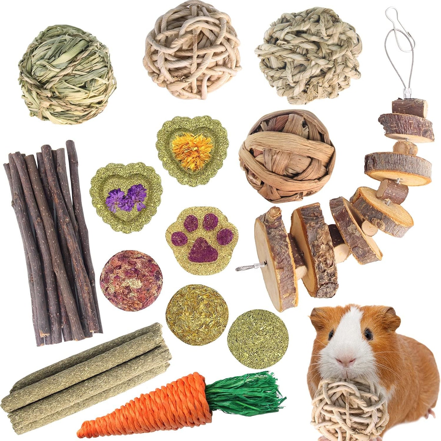 Rabbit Toys for Bunny, Small Animal Chew Treat - 100% Natural Materials Handmade for Hamster/Guinea Pig/Chinchilla/Rat…