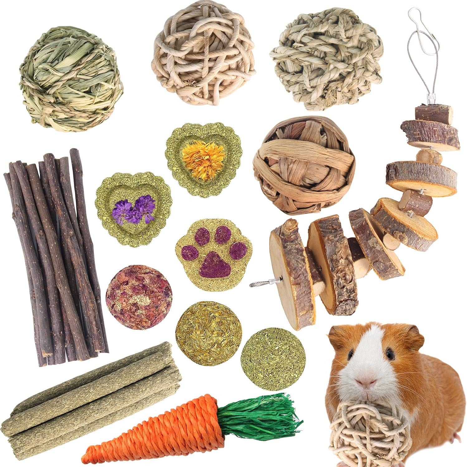 Rabbit Toys for Bunny, Small Animal Chew Treat - 100% Natural Materials Handmade for Hamster/Guinea Pig/Chinchilla/Rat…