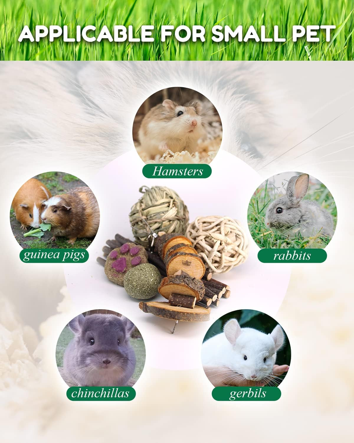 Rabbit Toys for Bunny, Small Animal Chew Treat - 100% Natural Materials Handmade for Hamster/Guinea Pig/Chinchilla/Rat…