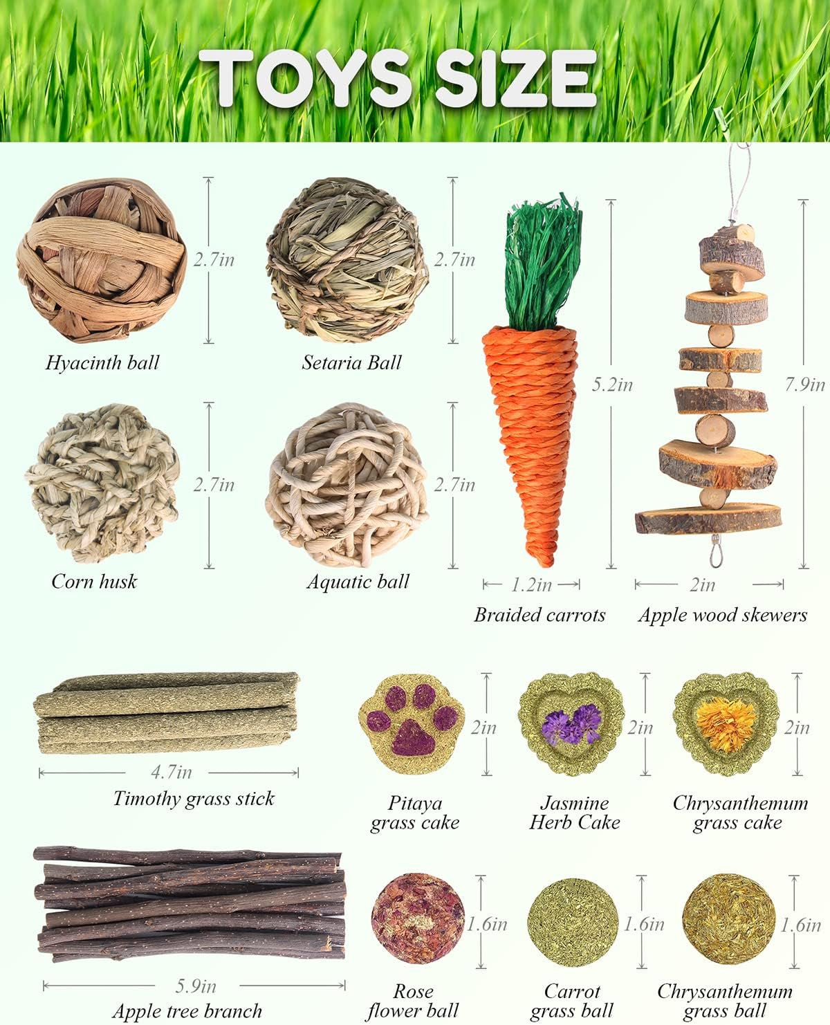 Rabbit Toys for Bunny, Small Animal Chew Treat - 100% Natural Materials Handmade for Hamster/Guinea Pig/Chinchilla/Rat…