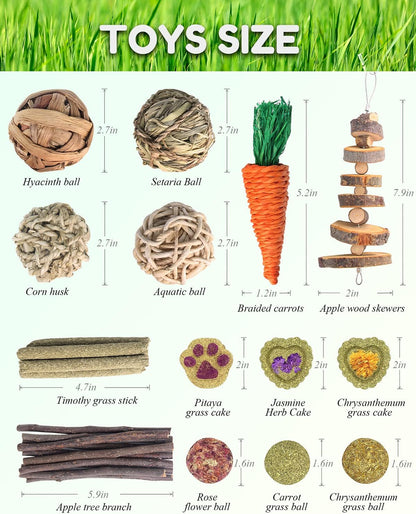 Rabbit Toys for Bunny, Small Animal Chew Treat - 100% Natural Materials Handmade for Hamster/Guinea Pig/Chinchilla/Rat…
