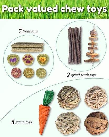 Rabbit Toys for Bunny, Small Animal Chew Treat - 100% Natural Materials Handmade for Hamster/Guinea Pig/Chinchilla/Rat…