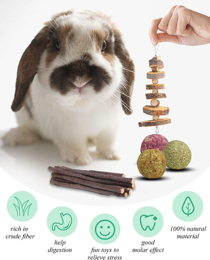 Rabbit Toys for Bunny, Small Animal Chew Treat - 100% Natural Materials Handmade for Hamster/Guinea Pig/Chinchilla/Rat…